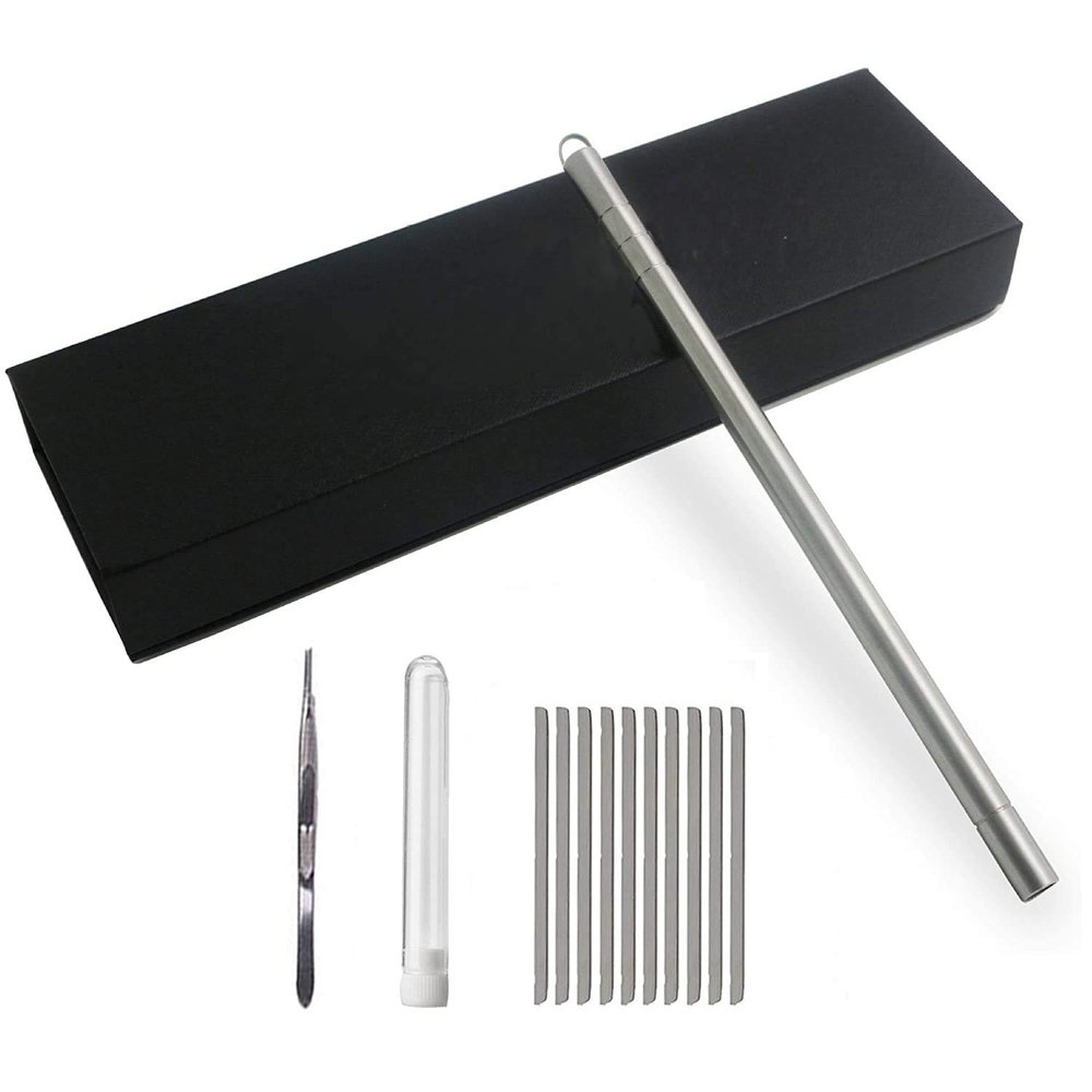 Delidge Stainless Stell Hair Tattoo Pen for Hair Design Barber Hairstyle Design Trimmer with tweezers and 10 pieces blades Eyebrow Mustache Beard Hair Styling Art