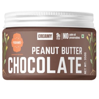9GRAMS Chocolate Peanut Butter | Healthy spread for breakfast & snacks | No refined sugar | High protein, No preservatives (Creamy-350g)