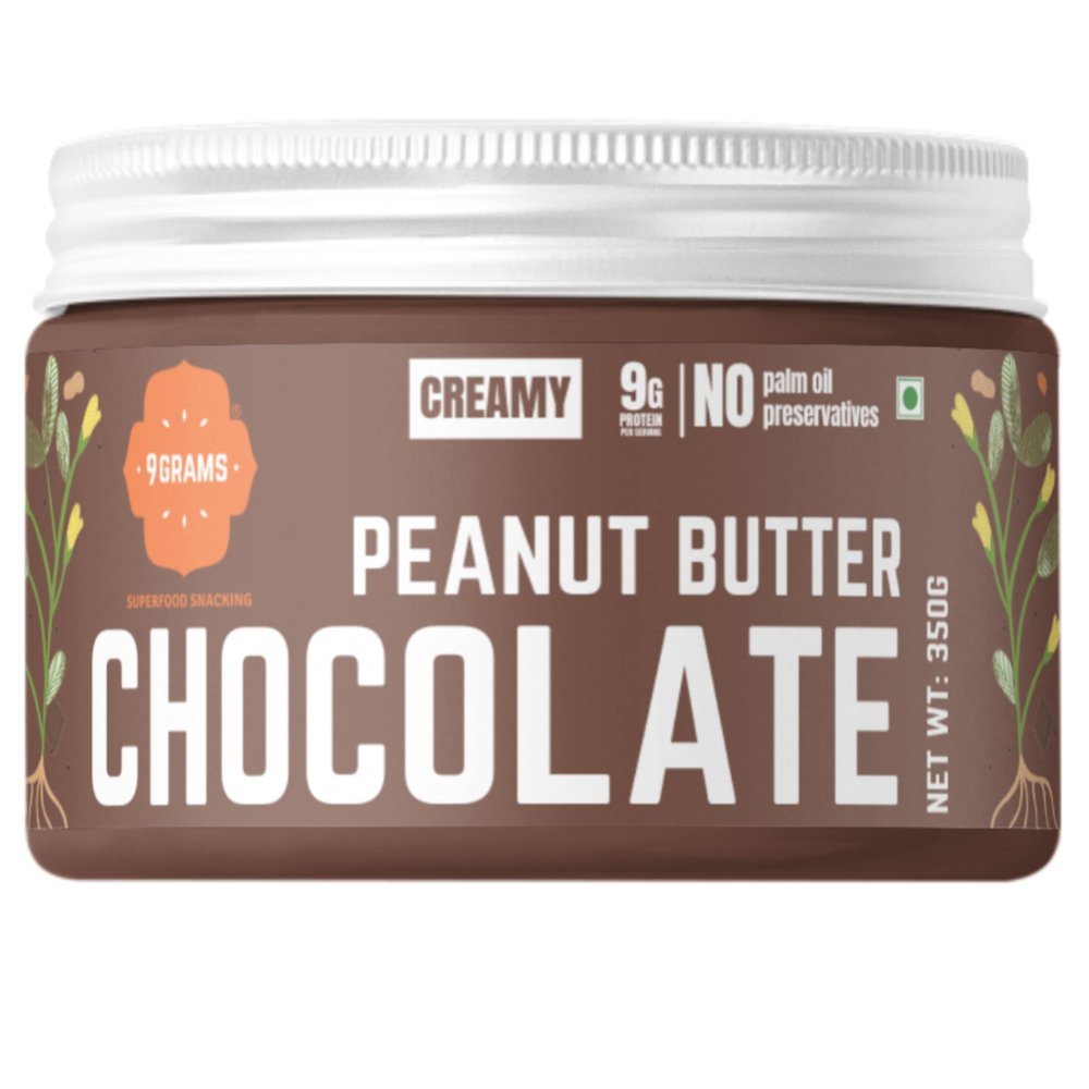 9GRAMS Chocolate Peanut Butter | Healthy spread for breakfast & snacks | No refined sugar | High protein, No preservatives (Creamy-350g)