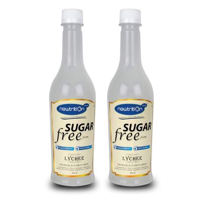 Newtrition Plus Redefining Nutrition Sugar Free Lychee Mixer Syrup - Pack of 2 (500 ml Each) - Zero Calorie, Diabetic Friendly, Keto Friendly