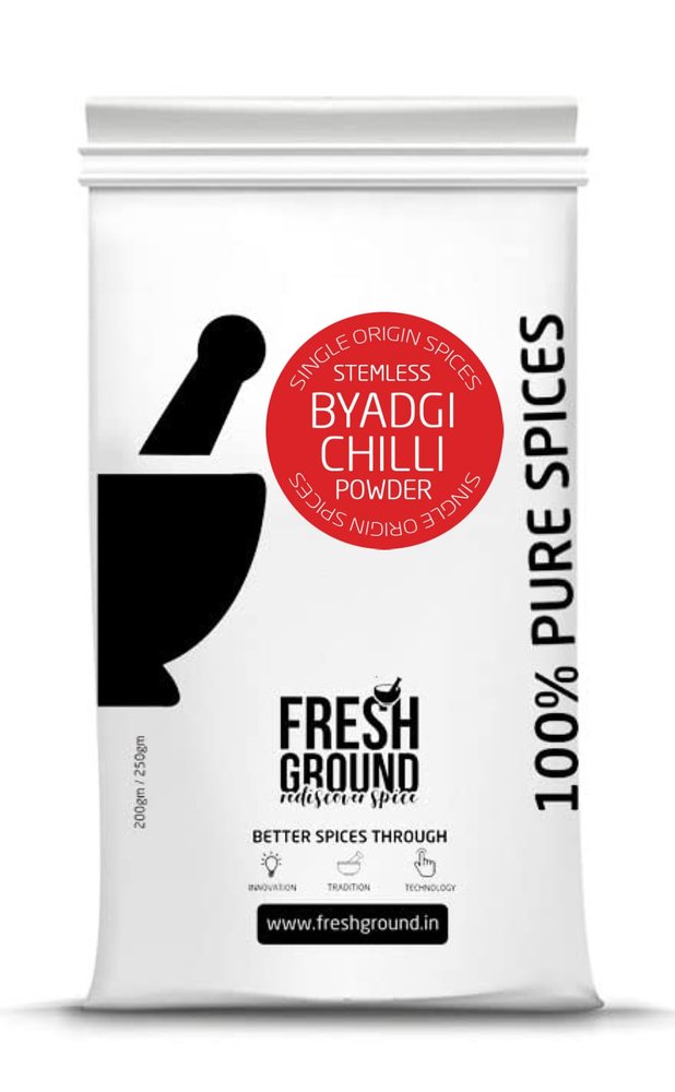 Fresh Ground Single Origin Byadgi Chilli Powder | Authentic Lal Mirchi | Natural Sun Dried Red Chilli Powder | Less Spicy, High Flavour, Rich Colour Indian Masala for Cooking (200g)
