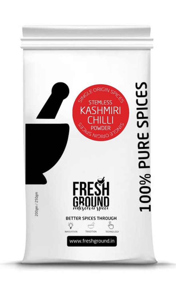 Fresh Ground Single Origin Kashmiri Chilli Powder | Authentic Lal Mirchi | Natural Deep Red Color and Mild Spice | Pure Indian Chilli Powder for Curries, Gravies, Pickles, and Traditional Recipes (200gm)