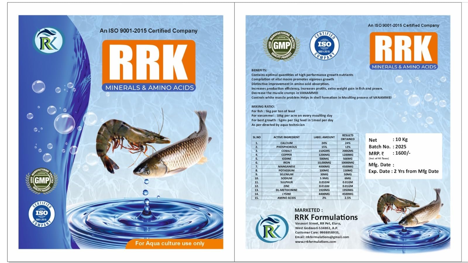 RRK Minerals and Amino ACIDS - Growth Booster for All Types of Fish.. 10kg Bag