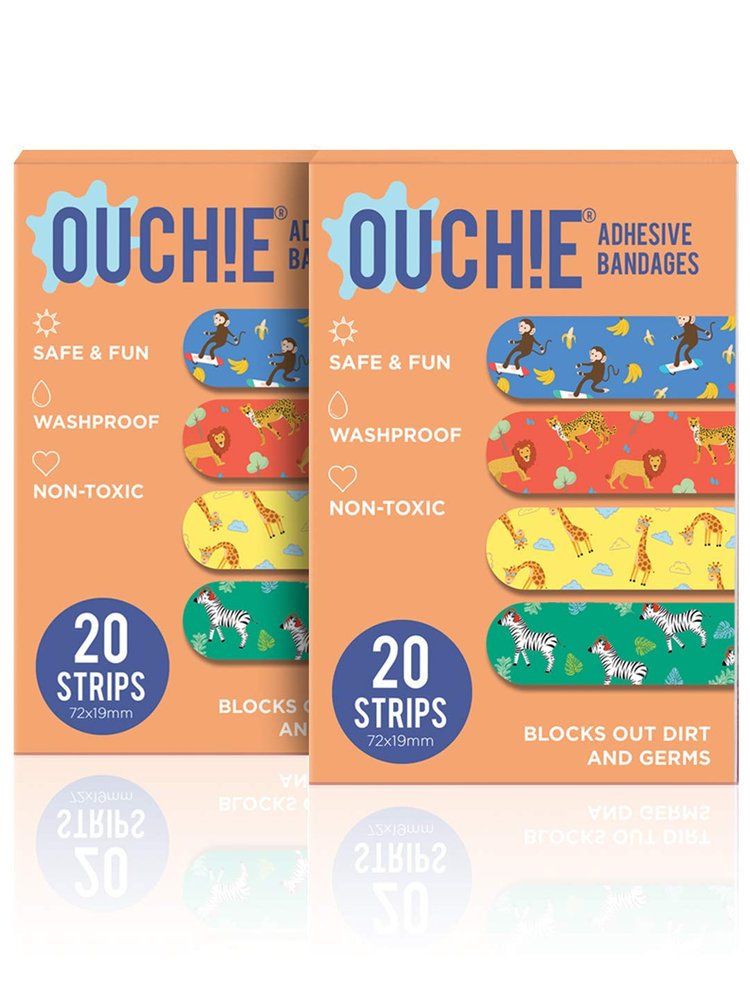 Aya Papaya Ouchie Non-Toxic Printed Bandages Combo Set Of 2 (2 X 20= 40 Pack)- (Orange)