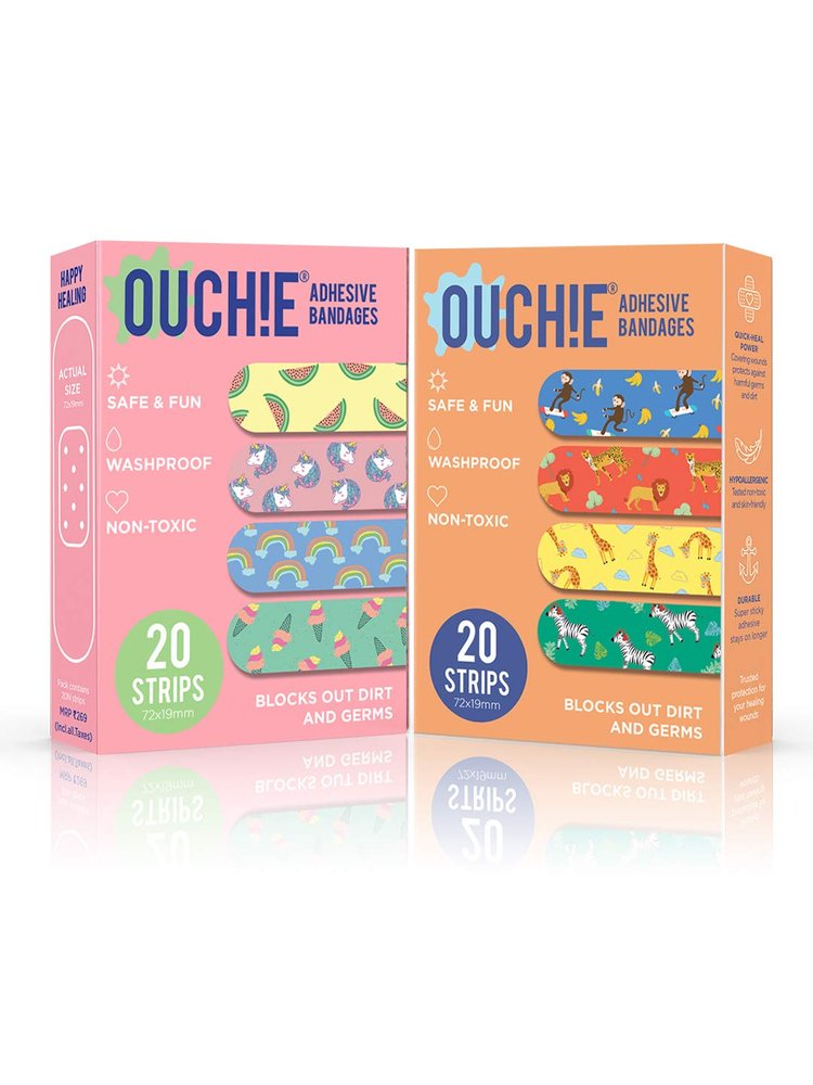 Aya Papaya Ouchie Non-Toxic Printed Bandages Double Combo (40 Pack) - Pink & Orange