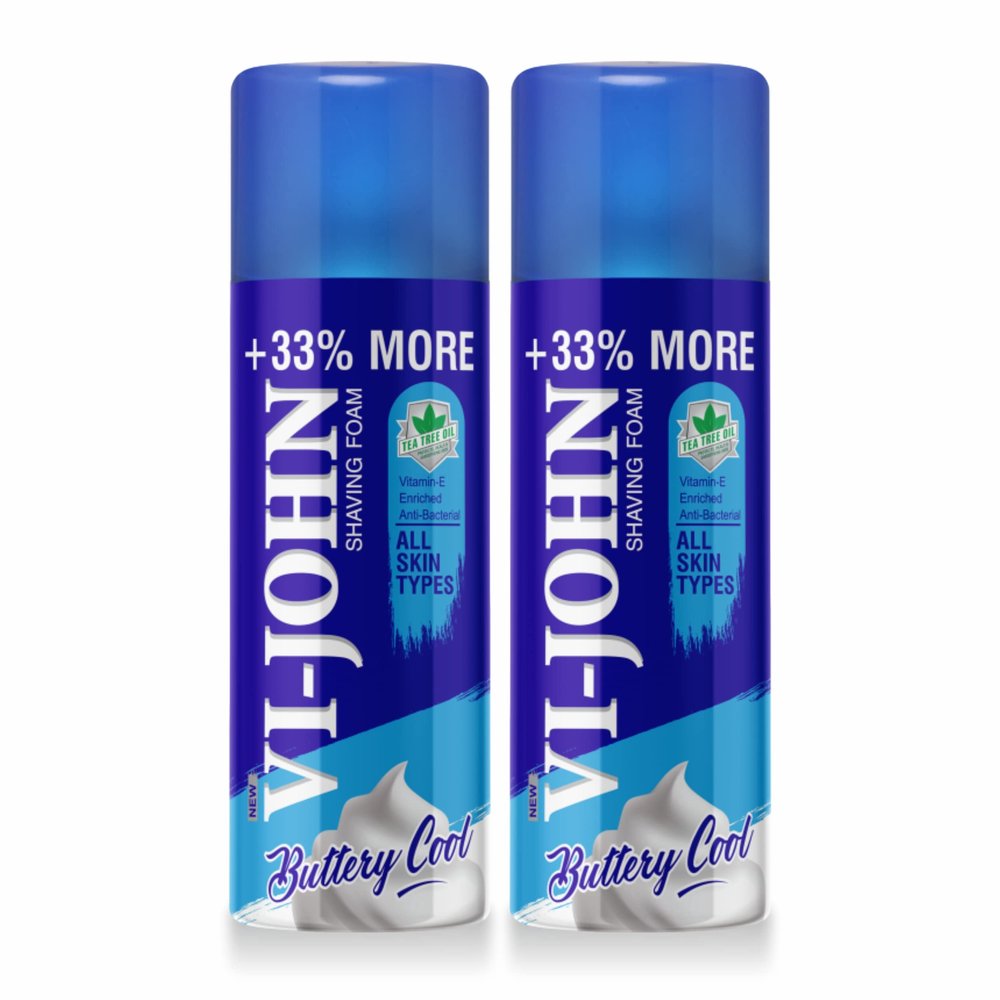 VI - JOHN Shaving Foam For Men,All Skin Type Shaving Foam With Goodness Of Nature,Tea Tree Oil,Vitamin E Enriched&Anti-Bacterial Formula(400Gm Each-Pack Of 2)