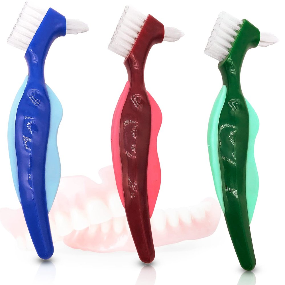 3 Pcs Premium Hard Denture Brush Toothbrush, Cleaning Brush, Multi-Layered Bristles & Portable Denture Double Sided Brush, Denture Care