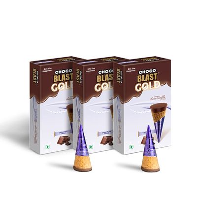 Pure Temptation Gold Chocoblast Chocolate Pack - Chocolate Flavour Choco Filled Waffle Cone Bites - Premium Gift Box - Pack of 3 (Each Pack with 10 Chocolates - 30 Pieces)