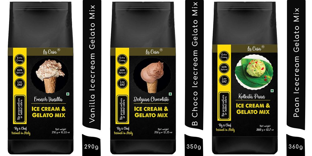 La Casa Vanilla + Dark Chocolate + Paan Gelato & Ice-Cream Mix | Combo Pack | Extra Creamy | Low Fat | 100% Natural | 1 Kg |