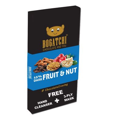 BOGATCHI Fruits and Nuts 15% Rich Dark Chocolate Bar, 80gm