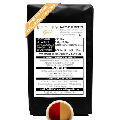 Ketley Gold Assam Tea - 950g Garden Fresh From Katlicherra Estate, Factory Direct, Shipped Within 48 Hours of Plucking
