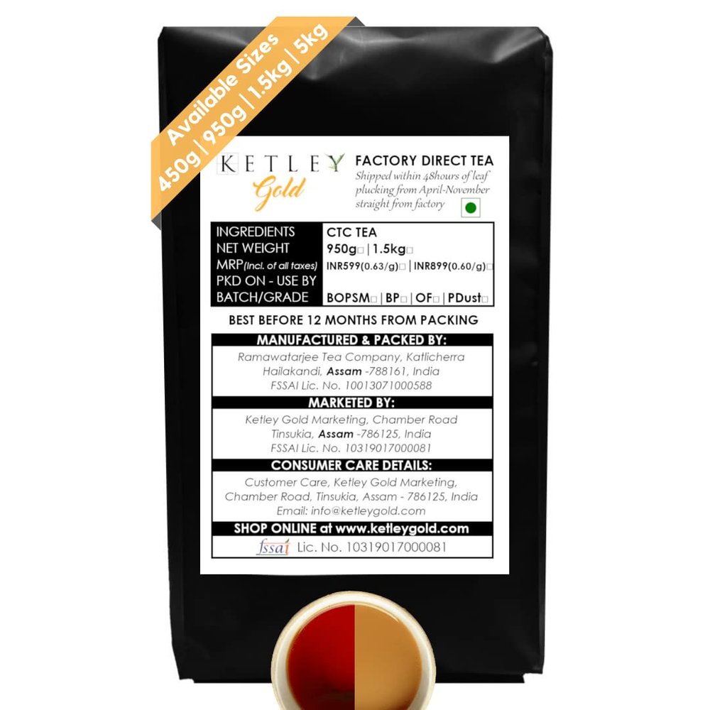 Ketley Gold Assam Tea - 950g Garden Fresh From Katlicherra Estate, Factory Direct, Shipped Within 48 Hours of Plucking