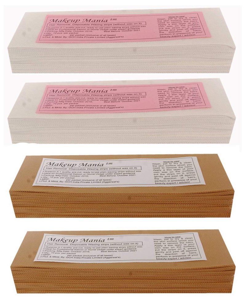 Makeup Mania Non-Woven Body Wax Strips, Hair Removal Waxing Strips for Face, Legs, Underarms, Facial Eyebrow, Disposable Large, 280 Strips (White, Brown)