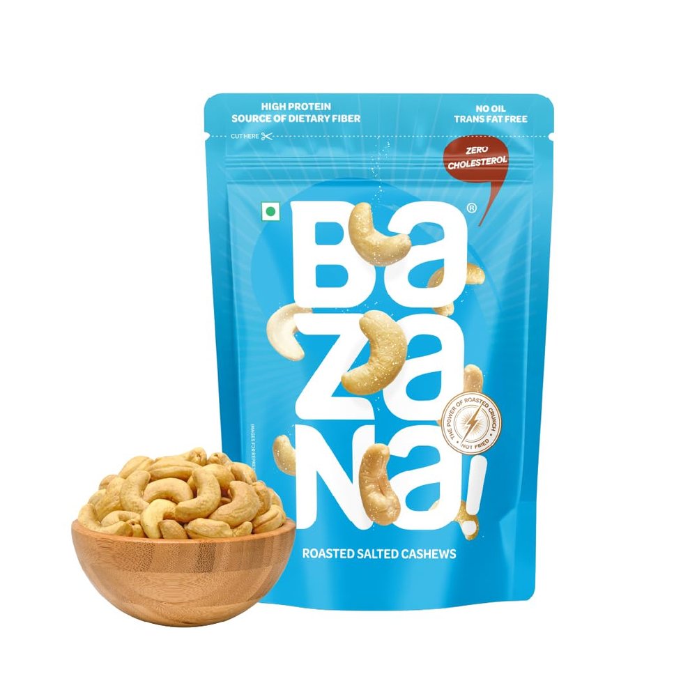 Bazana Roasted Salted Cashews (180g) - Protein-Packed, Fiber-Enriched, Healthy Fats | Elevate Your Snacking Experience with an Immunity Boost | Perfect for Vegetarians and Keto Enthusiasts