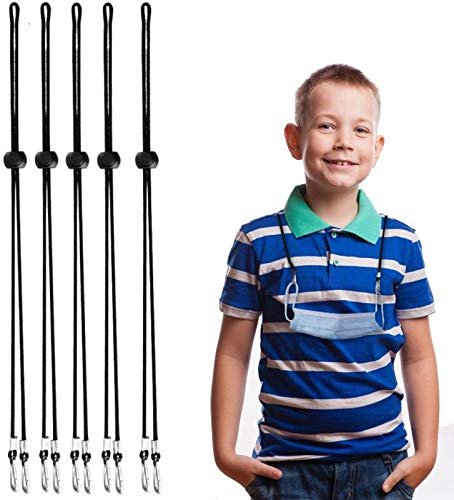 5Pack Adjustable Length Face Cover Lanyard Straps,Breakaway Lanyard with Safety Breakaway Clasp Small Size Ear Saver Holder, Mask Lanyards for Kids Black