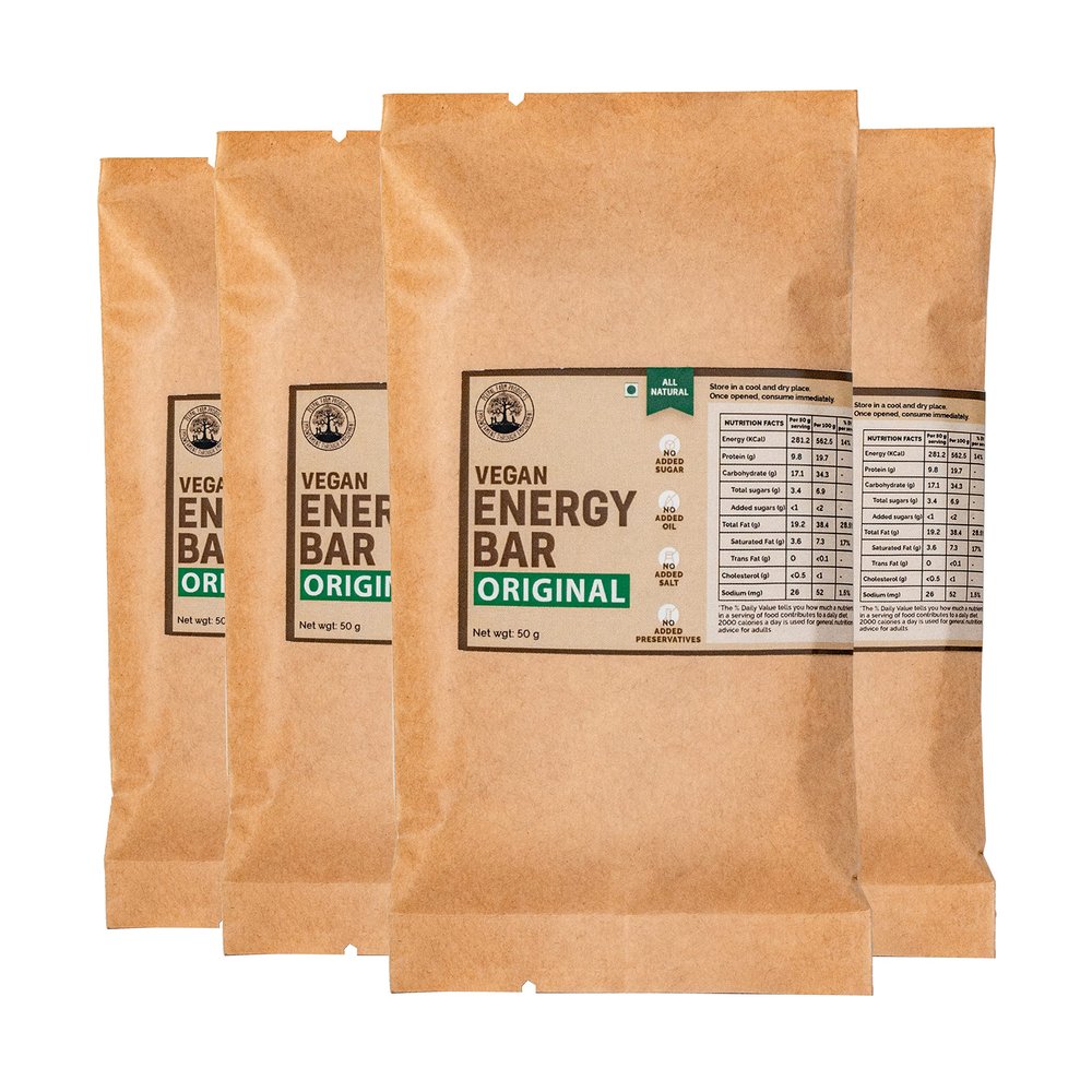 Peepal Farm Handmade Vegan Energy Bars Pack of 4 (50g each) Original flavour |100% Natural, No Added Sugar, No Preservative | Vegan | Raw | No artificial flavours
