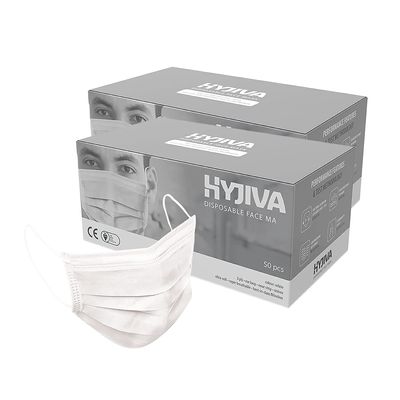 Hyjiva Polypropylene Disposable Surgical Face Mask - 3-Ply, Ear Loop, Nose Strip, Unisex, Ultra-Soft, Super-Breathable (Pack Of 100, White)
