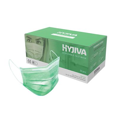 Hyjiva Polypropylene Disposable Face Mask - 3-Ply, Ear Loop, Nose Strip, Unisex, Ultra-Soft, Super-Breathable (Pack Of 50, Green)