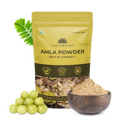 Saptamveda Premium Amla Indian Gooseberry Powder (150gm)| Drinking, Eating, Hair Nourishment | Repair Damage Hair & Skin Care|dry
