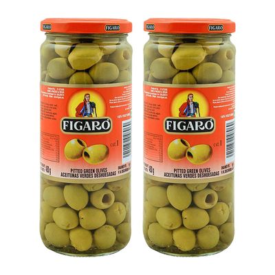 Figaro Pitted Green Olives, 15.87 oz 450 g, 2 Pack
