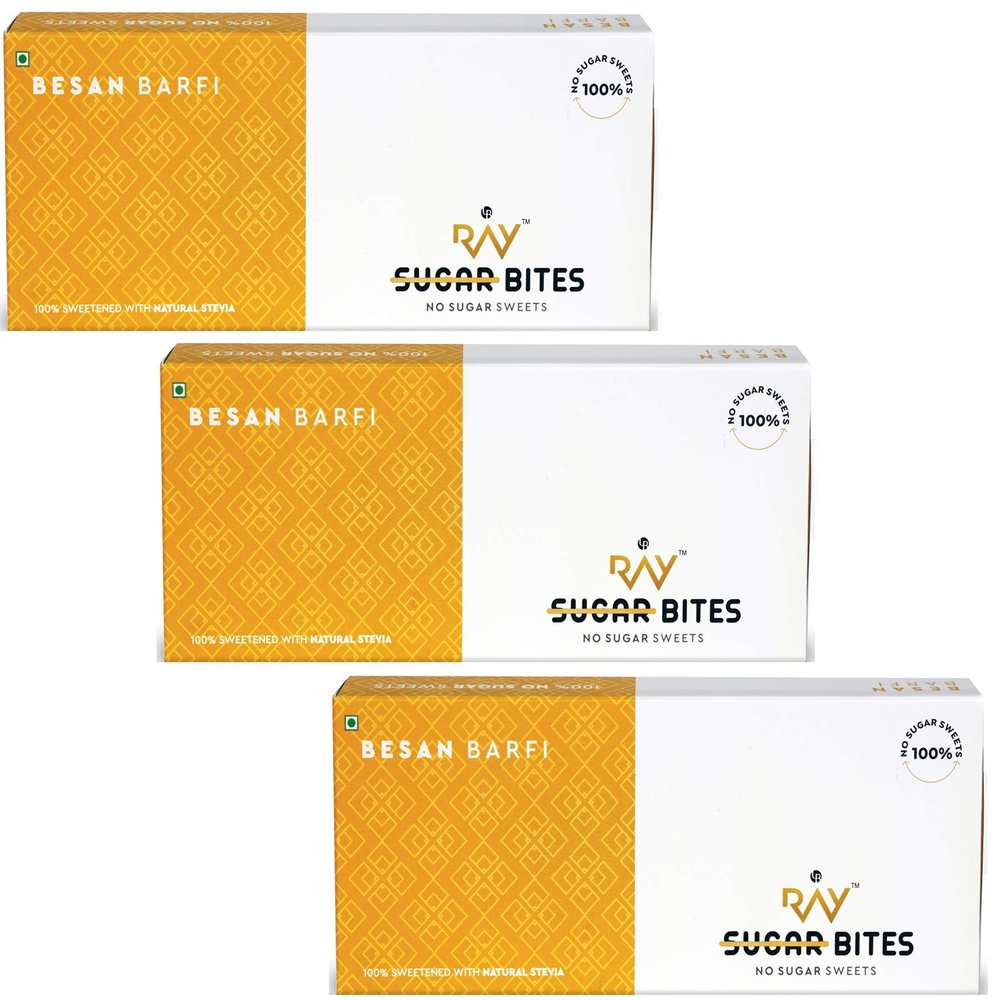 LB RAY No Sugar Besan Barfi - 100% Sugar-Free Indian Mithai Made with Natural Plant Sweetener Stevia, Pure A2 Milk, No Added Colors and Preservatives (200 gm, Pack of 3)