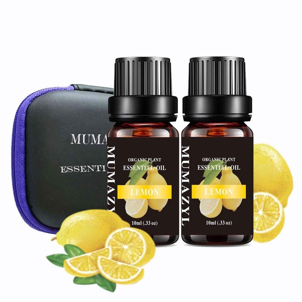 Lemon Essential Oil Set, Organic Plant Pure Lemon Blends Oil for Diffuser,Car,Cleaning,Home,Sleep, Case,Bedroom,Hair,SPA,Massage,Perfumes,Humidifier,Skin,Candle Making 2 Pack 10ml