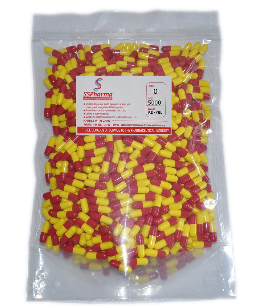 SS Pharma - Empty Gelatin Capsules Size 0 Red/Yellow - 5000 Capsules - DIY Powder Filling