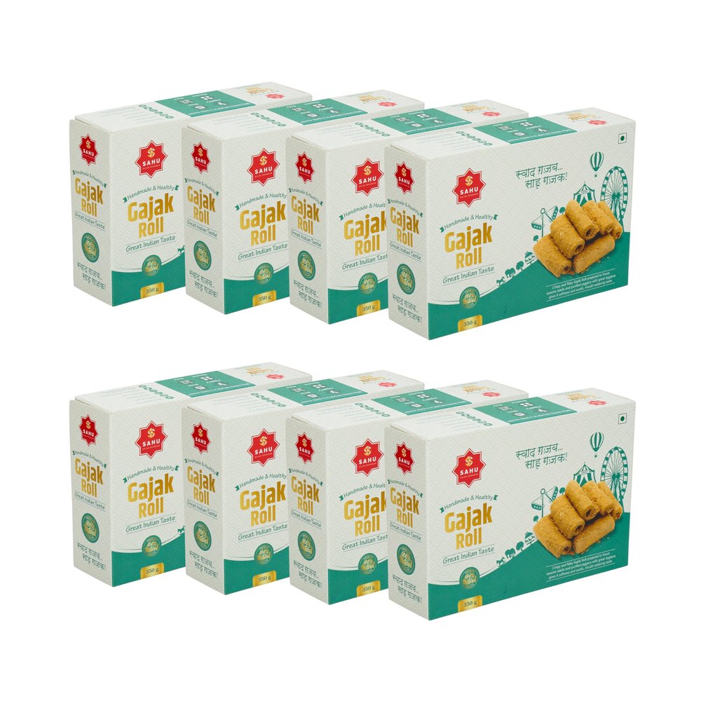SAHU GAJAK BHANDAR Crispy Gajjak Roll 2800 Gm (Pack of 8 Boxes Each 350) | Chikki | Gachak | Gazak | Gazzak | Tilkut | Sesame Bar | Jaggery Sweets & Snacks