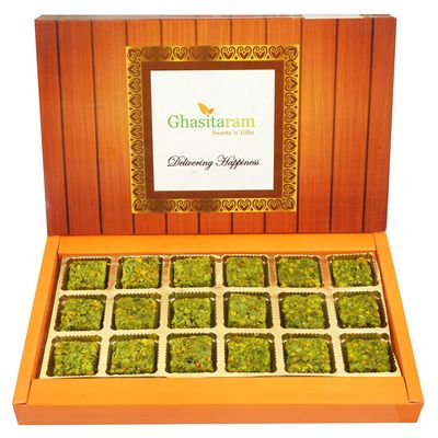 Ghasitaram Gifts Diwali Gifts - Pure Pista Barfi 18 pcs |Sweets|Sweets Gift Pack|Diwali Sweets|Indian Mithai|Diwali Sweets Gift Box