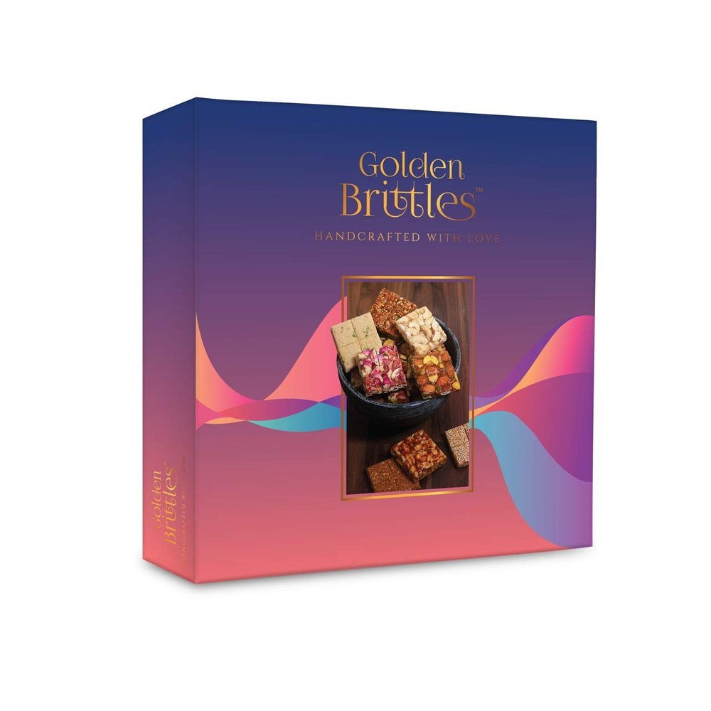 Golden Brittles Premium Chikki (4 Portions 85g / 100g Gms Each) with Seeds Nutts and Cranberries, Fine Crushed Cashew Nutts with Pistachio, Crushed Peanuts, Cashew Nuts and Rose Petals.