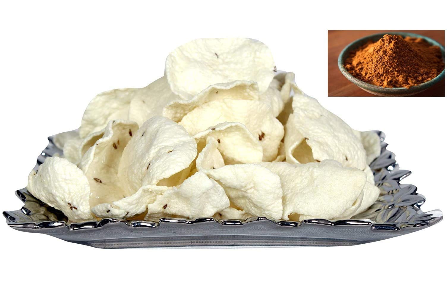 Kitchen Jungle Fryums Small Rice Papad with CHAT MASALA Snack Chips Ready to Fry (400)