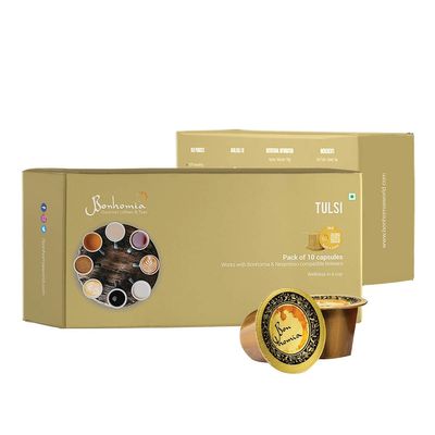 Bonhomia Tulsi - Herbal & Pristine Tea Nespresso Compatible Pods Basil, 30 Tea Capsules
