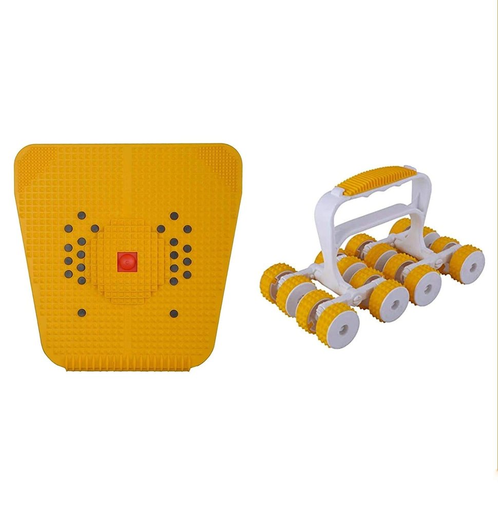 ACi Acupressure Health Care India Power Relief Plastic Mat and Acupressure Handheld Roller Foot and Body Pain Relief Massager Set (Multicolor)