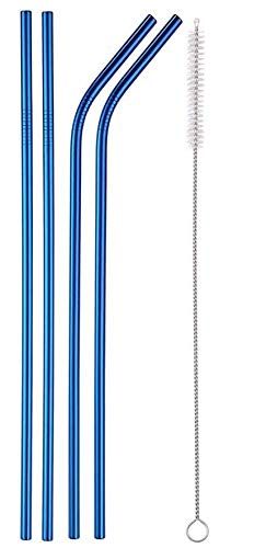Ash & Roh - Reusable Stainless Steel Drinking Straws,8.5 Inches (2 Bend & 2 Straight Straws, 1 Cleaning Brush) (SKY BLUE)