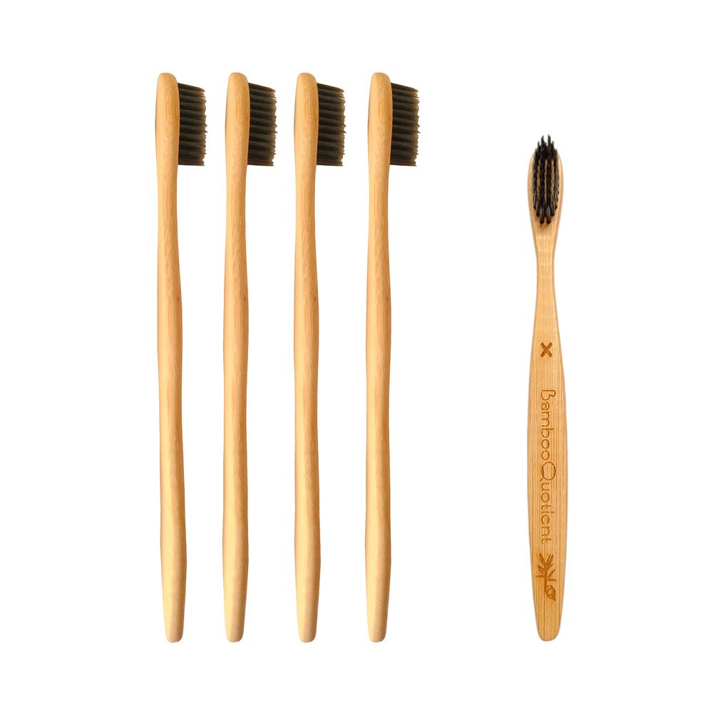 BambooQuotient-(Buy 4 get 1 free) Multi-use Eco-friendly Bamboo Toothbrush with Tongue Cleaner(and Soft Bristles | Biodegradable Handle)- Adults pack