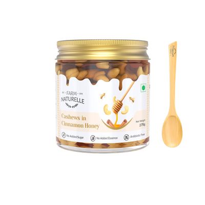 Farm naturelle 100% Natural Raw Forest Unprocessed Cashew With Cinnamon Infused Honey With Health Benefits 275Gms Gift Pack Item