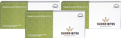 LB RAY No Sugar Bites Vanilla Pista Roll - 100% Sugar Free Sweets (Pack of 3 - 600g)