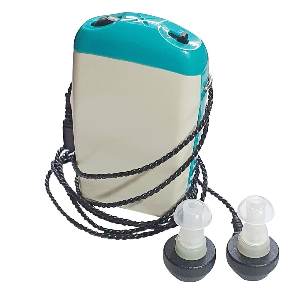Enlinea Personal Sound F-18 Pocket Hearing Amplifier Both Ear with V Cord (Black) for Moderate Hearing Loss (3 Month Seller Warranty).