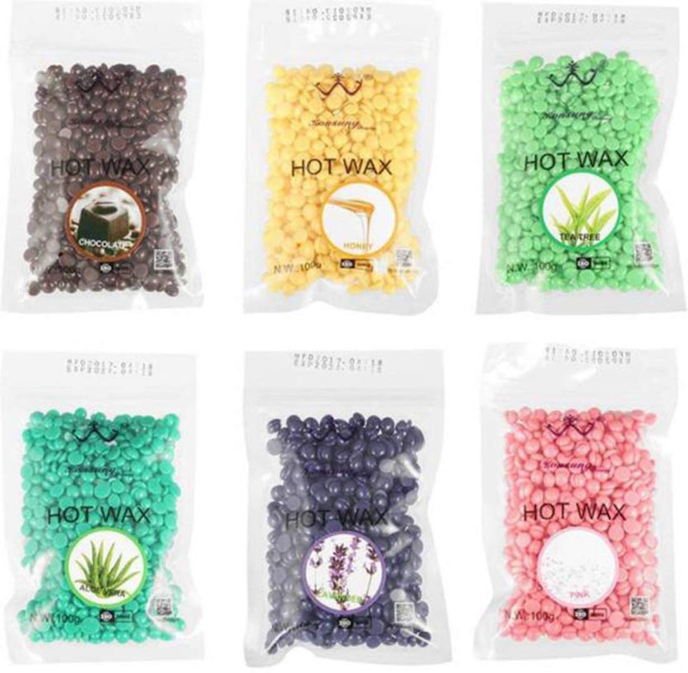 Genaric Painless Brazilian Hair Removal Hard Hot chocolate, Pink, Alovera, blue, Yallow, Green Hard Bikini Wax Combo-pack Wax-25 gm-Set Pack of 6, 150gm) Wax Multi color