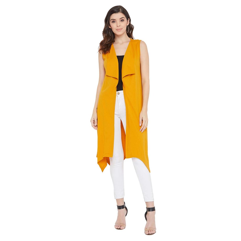 HYPERNATION Yellow Color Cotton Sleeveless Women's Shrugs(HYPW02941,XL)