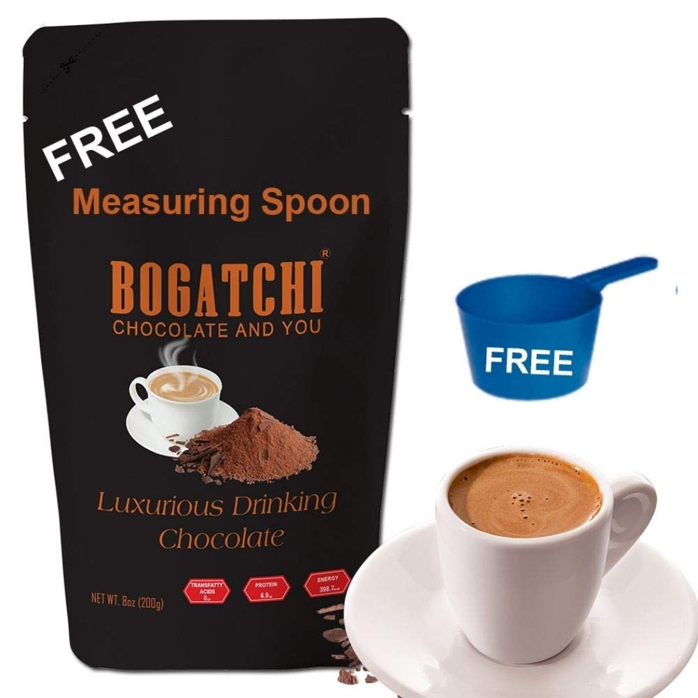 BOGATCHI Luxurious Hot Chocolate Drink Powder, Drinking Chocolate Powder, Gluten Free | Tasty | Vegan , Dark Chocolate Drinking Powder, 200g , Free Measuring Spoon
