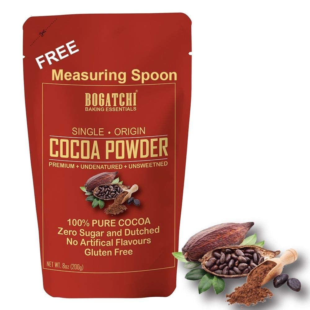 BOGATCHI Hot Chocolate Drinking Powder, Single Origin and Natural , Raw | No Sugar| Vegan | Gluten Free| Keto Chocolate, Dark Unsweetened Cocoa Powder, 200g , Free Measuring Spoon