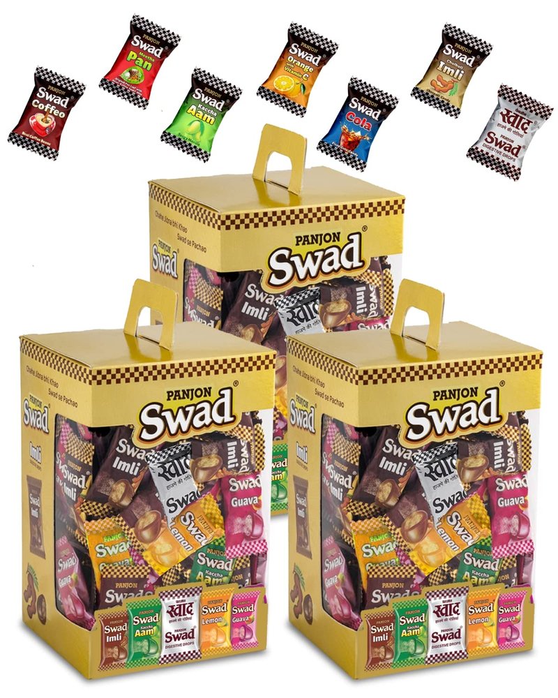 Swad Candy Gift Box, Mixed Toffee (Swad Original, Imli, Kaccha Aam, Lemon, Guava Chocolate) Pack of 3, 990g