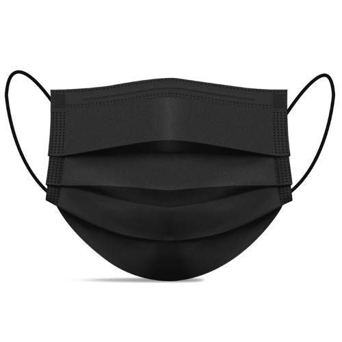 GreatDio RSM 3 Layer Non-Woven Fabric Disposable Medical Surgical Face Mask With Nose-Pin (Black, Without Valve, Pack of 25) for Unisex