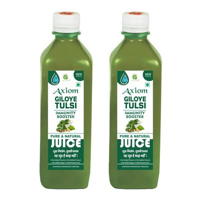 Axiom Pure Tulsi Giloy Stem Juice 500 ml | Herbal Juice for Healthy Life | Immunity Booster | WHO GMP, GLP Certified Product | Pack of 2