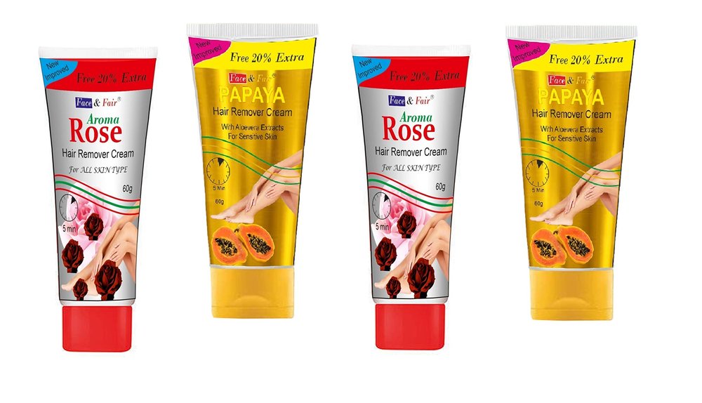 Face & Fair Hair Removal Cream For Men - Women For All Skin Type - Instant Relief From Unwanted Hair - (2 Papaya - 2 Rose - 240 Gram)