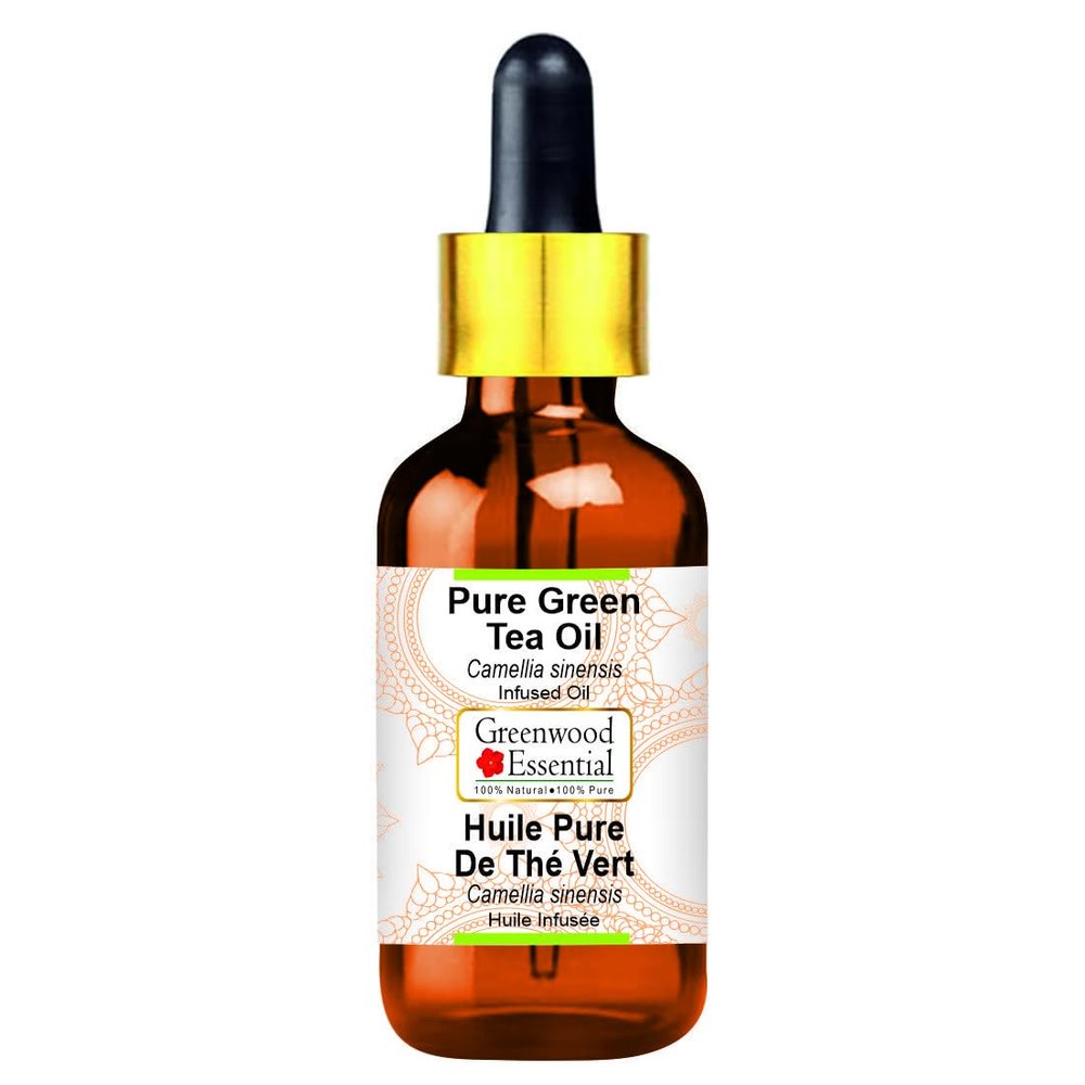 Greenwood Essential Green Tea Oil (Camellia sinensis) with Glass Dropper | Infused | Pure | Non-Sticky | Lightweight | Hair & Skin Care Routines | Men & Women | Traditional Use | Natural | 100ml