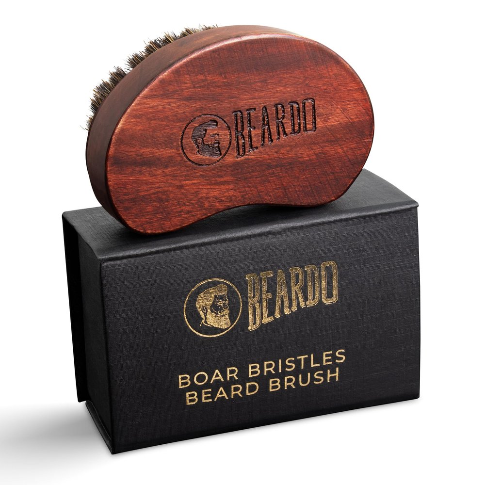 Beardo 100% Boar Bristle Beard Brush | Wooden Beard Grooming Brush for Men | Detangles & Styles Frizzy Beard | Travel-Friendly Ergonomic Design