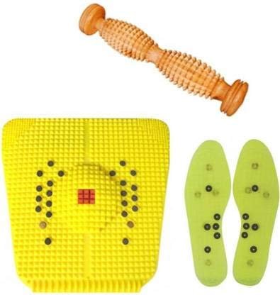 MAPPLEMART Acupressure Plastic Foot/Feet Mat & Wooden Foot Roller Cut For Stress Pain Relief Massager or Acupressure India Height Increase Device for Men and Women Shoe Sole Combo Kit