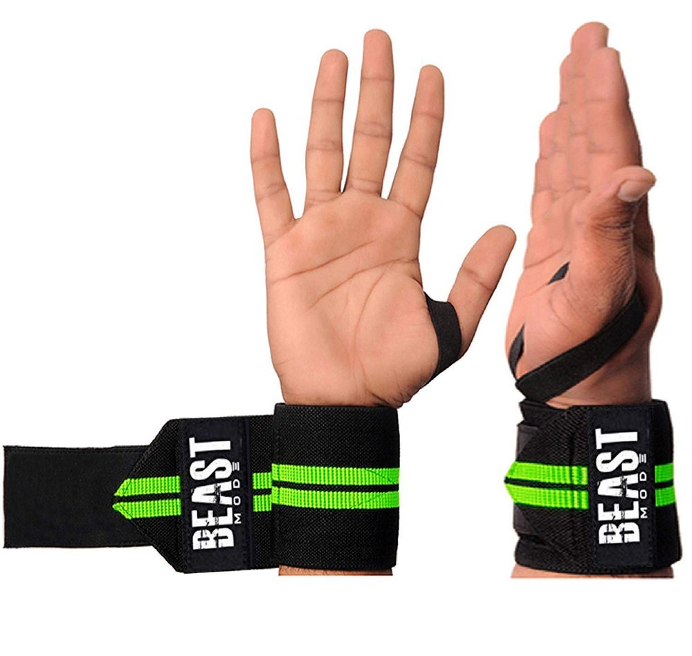 Weight Lifting Gym Gloves Thumb Loop Wrist Support for Men Women Green- Free Size by GymWar